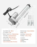 12V tiesinė pavara, 203,2 mm eiga, 15 mm/s greitis, 1000 N keliamoji galia - Image 7