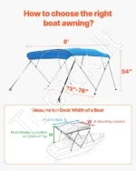 4 lankų bimini stogas valčiai, 244 cm ilgio -  vandenyno mėlynumo - Image 5