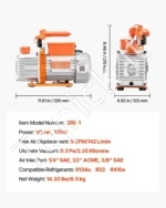 Dviejų pakopų vakuuminis siurblys oro kondicionieriams, 142 l/min (5 CFM) - Image 7
