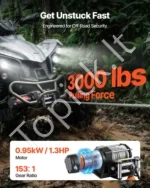 Elektrinė gervė 1360 kg, 12V ATV/UTV su plieniniu trosu, 5 mm x 12 m, IP55 - Image 2