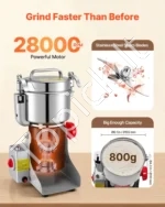 Elektrinis grūdų malūnas, 2100 W, 800 g talpos, sūpuojamas prieskonių maltuvas - Image 4