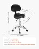 Ergonomiška balno formos kėdė su atlošu ir ratukais (54 x 54 x 84–100 cm) – komfortas ir taisyklinga laikysena - Image 7