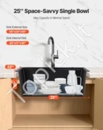 Granito kompozito virtuvės plautuvė, 63 cm, įleidžiama (viršutinis montavimas) - Image 5