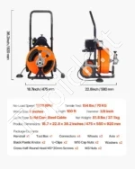 Kanalizacijos valymo įrenginys su 30 m x 9,5 mm spirale ir ratukais - Image 7