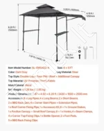 Kepsninės pavėsinė 243 x 150 cm su dvigubu stogu, papildomu stogeliu ir lentynomis - Image 7