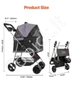 Sulankstomas keturių ratų vežimėlis augintiniams su nuimamu krepšiu iki 16 kg - Image 2