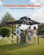 Sustiprinta kepsninės pavėsinė 243 x 150 cm su dvigubu stogu, papildomu stogeliu ir lentynomis - Image 2