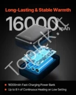 Unisex šildomas džemperis su gobtuvu, 16000mAh maitinimo bloku, 5 kaitinimo zonos, XXL dydis - Image 3