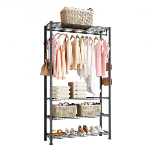 de2FDLJTCYJ1G4C37LYLU001V02Fgoods_img-v22Fgarment-rack-m100-1.2.jpg Tvirtas drabužių stovas su 4 lentynomis ir kabykla, 76 x 36 x 194 cm - Image 1