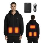 Unisex šildomas džemperis su gobtuvu, 16000mAh maitinimo bloku, 5 kaitinimo zonos, XXL dydis