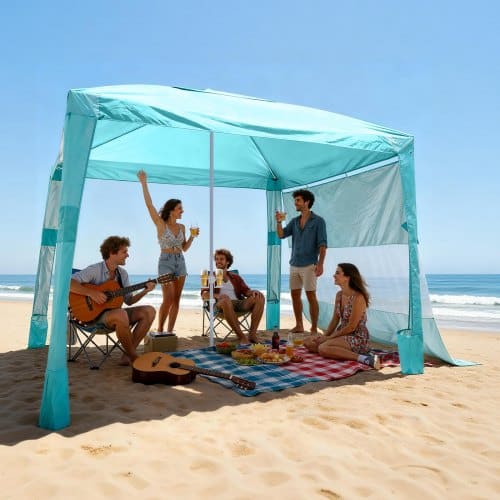 de2FJYKHTXW8FT8FVRHQU001V02Fgoods_img-v12Fbeach-cabana-m100-1.2.jpg Paplūdimio pavėsinė su apsauga nuo saulės (240 x 240 cm),Šviesiai žalia - Image 1
