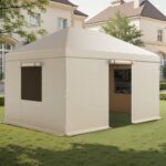 Žieminis pavėsinės uždangalas su sienelėmis, 3,08 x 4,39 m, smėlio spalvos