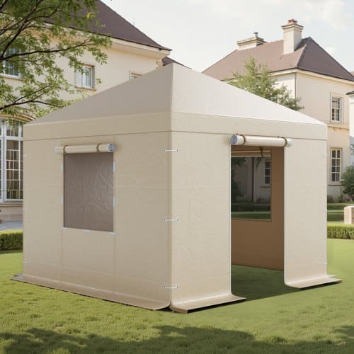 de2FLTDJTHZDDK10VAEBJ002V02Fgoods_img-v32Fwinter-gazebo-cover-m100-1.2.jpg Žieminis pavėsinės uždangalas su sienelėmis, 3,05 x 3,05 m, smėlio spalvos - Image 1