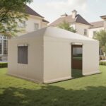 Žieminis pavėsinės uždangalas su sienelėmis, 3,68 x 4,90 m, smėlio spalvos