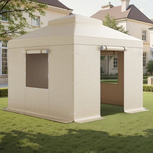 de2FLTDJTHZSDK10Q5DDK002V02Fgoods_img-v32Fwinter-gazebo-cover-m100-1.2.jpg Žieminis pavėsinės uždangalas su sienelėmis, 3,05 x 3,05 m, smėlio spalvos - Image 1