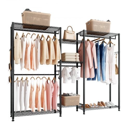 de2FSLJTCYJ4G7C6LU2P5001V02Fgoods_img-v12Fgarment-rack-m100-1.2.jpg Tvirtas drabužių stovas su 7 reguliuojamomis lentynomis ir 4 kabyklomis, 187 x 38 x 192 cm - Image 1