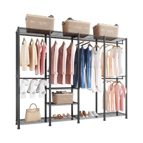 de2FSLJTCYJ6G10C5QG9N001V02Fgoods_img-v22Fgarment-rack-m100-1.2.jpg Tvirtas drabužių stovas su 10 lentynų ir 4 kabyklomis, 193 x 40 x 194 cm - Image 1