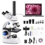 Profesionalus trinokulinis mikroskopas, 40–5000x didinimas, su LED apšvietimu