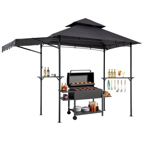 de2FTZSKLT85FTHJA79H8001V02Fgoods_img-v32Fgrill-gazebo-m100-1.2.jpg Kepsninės pavėsinė 243 x 150 cm su dvigubu stogu, papildomu stogeliu ir lentynomis - Image 1