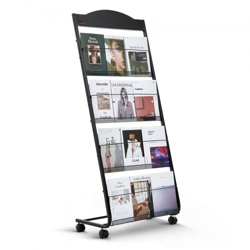 de2FWJZSXLDSDZJL4WA05001V02Fgoods_img-v22Ffloor-magazine-rack-m100-1.2.jpg Pastatomas 4 lygių brošiūrų ir žurnalų stovas su ratukais (645 x 360 x 1465 mm) - Image 1