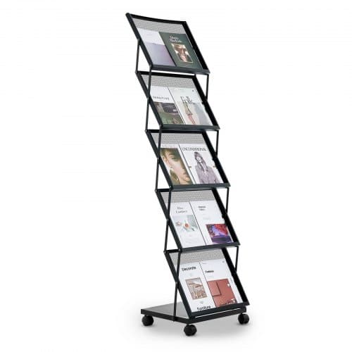 de2FWJZSXLDSDZJLCN4PI001V02Fgoods_img-v32Ffloor-magazine-rack-m100-1.2.jpg Mobilus, sulankstomas 5 skyrių brošiūrų ir žurnalų stovas su ratukais (455 x 390 x 1650 mm) - Image 1