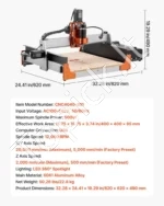 3 Ašių CNC Frezavimo ir Graviravimo Staklės su 500W Špindeliu, 400 x 400 x 95 mm - Image 7