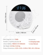 6-in-1 balto triukšmo aparatas su 18 garsų, 7 spalvų naktine šviesa, programėlės valdymu ir žadintuvu (109 x 85 x 104 mm) - Image 7