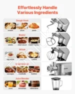 Daugiafunkcis stalinis elektrinis mikseris 6 L su 1,5 L trintuvu (blenderiu), 1500W tešlos maišytuvas su 6 greičiais ir pulso funkcija (sidabrinis) - Image 2