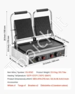 Dvigubas komercinis elektrinis grilis ir sumuštinių keptuvas, 48x23 cm, 3600W - Image 7