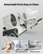 Elektrinė mėsos ir maisto pjaustyklė 200W su 190 mm ašmenimis, 0–15 mm reguliuojamu storiu - Image 5