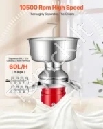 Elektrinis pieno separatorius 60 L/val., 10500 aps./min. išcentrinis pieno riebalų nugriebimo aparatas iš 304 nerūdijančio plieno su 4,5 L talpos dubeniu (40W) - Image 4