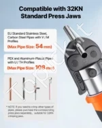 Elektrinis vamzdžių presavimo įrankis 18V, 32kN su M15, M22, M28 žiotimis - Image 4