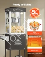 Mobili elektrinė kukurūzų spragėsių gaminimo mašina su vežimėliu 800W, 0,2 kg talpos katilu (juoda) - Image 4