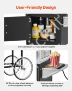 Mobili elektrinė kukurūzų spragėsių gaminimo mašina su vežimėliu 800W, 0,2 kg talpos katilu (juoda) - Image 5
