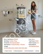 Mobili elektrinė kukurūzų spragėsių gaminimo mašina su vežimėliu 800W, 0,2 kg talpos katilu (juoda) - Image 7