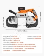 Nešiojamas akumuliatorinis juostinis pjūklas, 20 V, pjovimo gylis 127 x 115 mm - Image 7