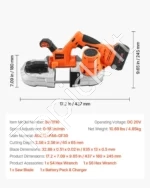 Nešiojamas akumuliatorinis juostinis pjūklas, 20 V, pjovimo gylis 65 mm - Image 7