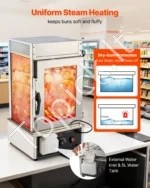 Penkių lentynų komercinė šildoma maisto vitrina 1200W, 120L talpos su LED apšvietimu, nerūdijančio plieno rėmu ir 30–110°C gariniu šildymu - Image 2