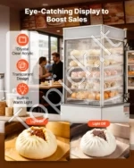 Penkių lentynų komercinė šildoma maisto vitrina 1200W, 120L talpos su LED apšvietimu, nerūdijančio plieno rėmu ir 30–110°C gariniu šildymu - Image 4