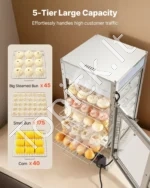 Penkių lentynų komercinė šildoma maisto vitrina 1200W, 120L talpos su LED apšvietimu, nerūdijančio plieno rėmu ir 30–110°C gariniu šildymu - Image 5