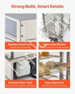 Penkių lentynų komercinė šildoma maisto vitrina 1200W, 120L talpos su LED apšvietimu, nerūdijančio plieno rėmu ir 30–110°C gariniu šildymu - Image 6
