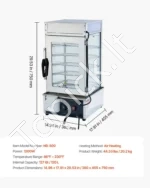 Penkių lentynų komercinė šildoma maisto vitrina 1200W, 120L talpos su LED apšvietimu, nerūdijančio plieno rėmu ir 30–110°C gariniu šildymu - Image 7