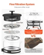Prancūziškas kavinukas French Press iš borosilikatinio stiklo, 1 l - Image 3