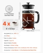 Prancūziškas kavinukas French Press iš borosilikatinio stiklo, 1 l - Image 7