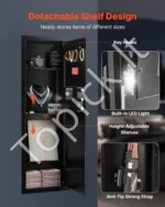 Sieninis seifas 4 aukštų, paslėptas į sieną montuojamas seifas ginklams ir vertybėms su kodine spyna ir LED apšvietimu, 1100 x 370 x 102 mm - Image 5