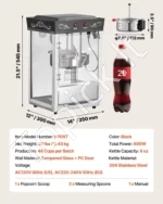 Stalinė elektrinė kukurūzų spragėsių gaminimo mašina 800W, 0,2 kg talpos katilu (juoda) - Image 7