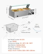 Stalinė elektrinė maisto šildyklė 1500W, nerūdijančio plieno marmitas su stikliniu gaubtu ir 3 talpomis - Image 7