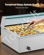 Stalinė elektrinė maisto šildyklė 1500W, nerūdijančio plieno marmitas su stikliniu gaubtu ir 9 talpomis - Image 4