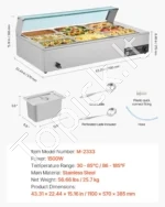 Stalinė elektrinė maisto šildyklė 1500W, nerūdijančio plieno marmitas su stikliniu gaubtu ir 9 talpomis - Image 7