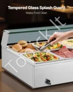 Stalinė elektrinė maisto šildyklė 1700W, nerūdijančio plieno marmitas su stikliniu gaubtu ir 10 talpų - Image 4